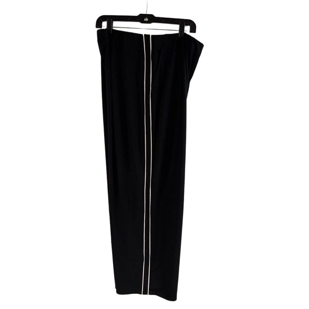 J Jill Wearever Black White Stripe Pull On Full Leg Jersey Pants Size XL Petite